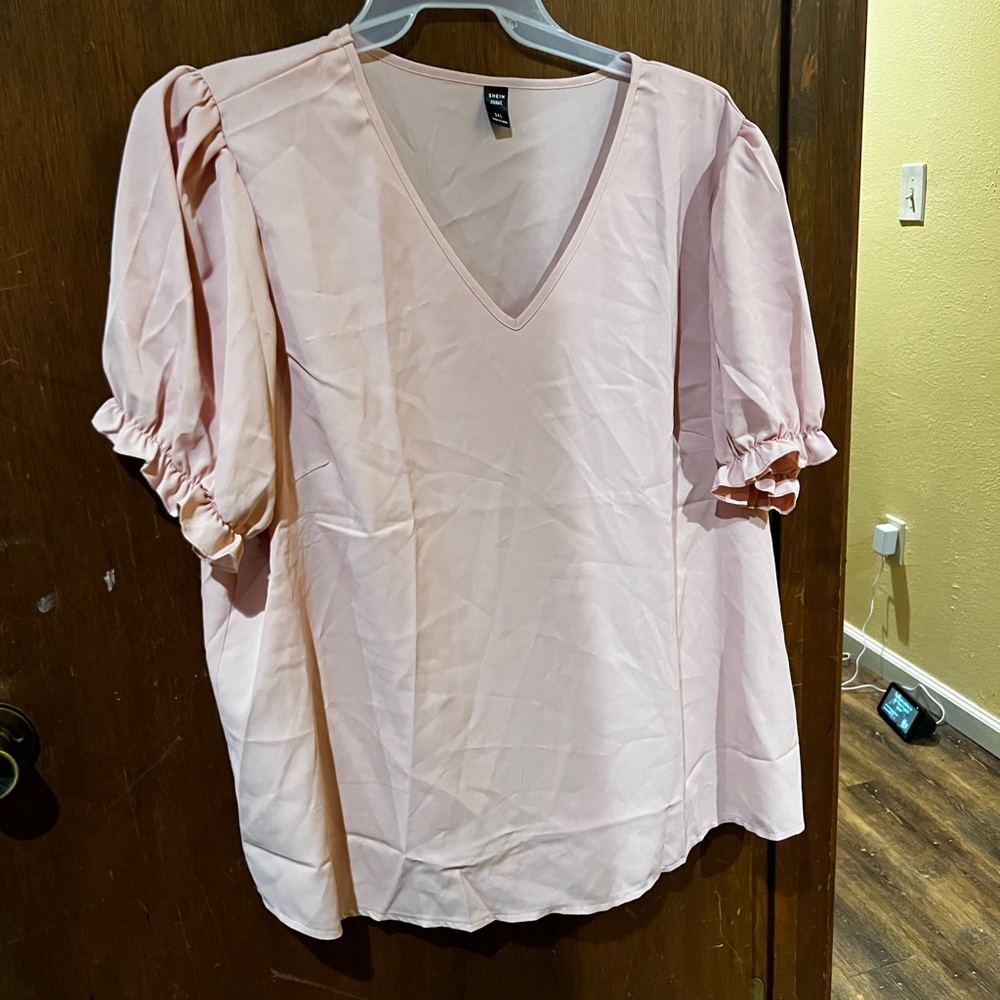 Blush short puff sleeve blouse